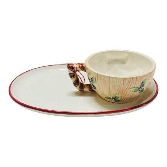 Vintage WBI Cookies For Santa Holly & Bow Ceramic Teacup & Saucer Set - Picture 6 of 10